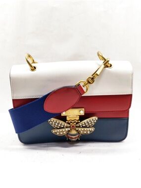 Gucci Queen Margaret Bee Pearl Web Leather Crossbody Bag